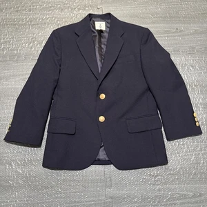 Lands End Blazer Gold Button Wool Blend Navy Blue Boys 7 Sport Coat Uniform - Picture 1 of 12
