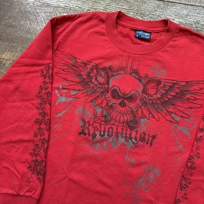 Camisa Manga Larga Vintage Y2K Mujer Mediana "REVOLUCIÓN" Grunge Rock Calavera Años 2000 Foto 1 de 4