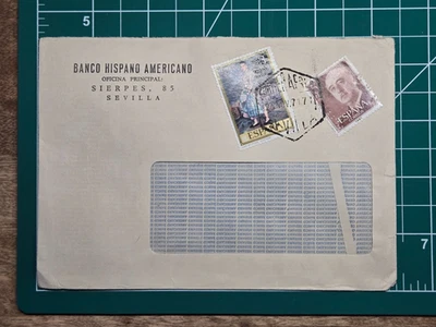1970s Spain Banco Hispano Americano Cover Sevilla to USA Franco & Art Stamps - Image 1 of 3