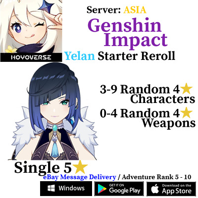 [Asia/AS] [INSTANT] Genshin Impact Yelan Starter Reroll • 2.99€