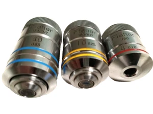 Fisher Scientific Set of 3 Objectives 4X 10X 40X Lenses 160 / 0.17 - Picture 1 of 4