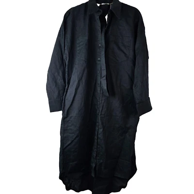 ESPRIT Button Minimalist 4 Belted Midi Shirt Dress 100% Cotton Black NWT - Image 1 of 4