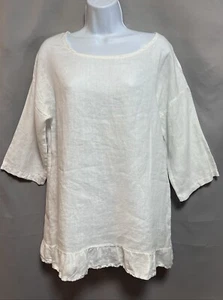 Lungo L'arno 100% Linen Made In Italy Ruffle Hem Top Women's size Large - Picture 1 of 11