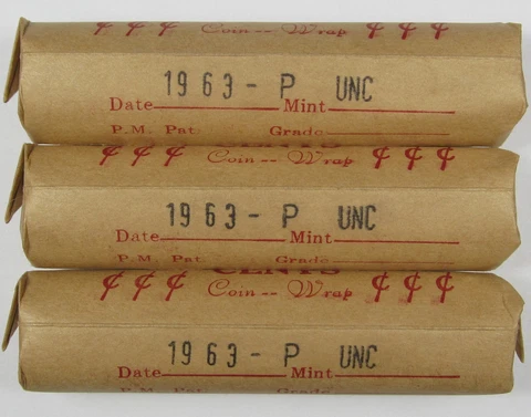 1963 P Lincoln Cents/Memorial Penny Lot of (3) Old Unopened BU Rolls UNC Pennies Cover