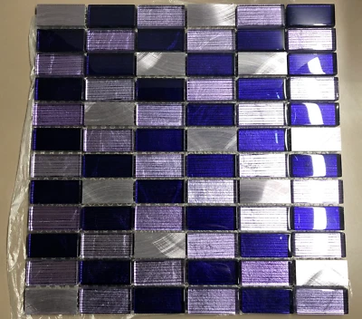 Potenza Lavender Reflective Purple Silver Glass & Brushed Steel Metal - 30x30cm - Image 1 of 3