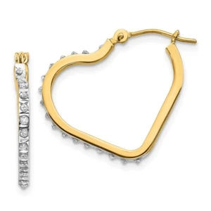 14k Yellow Gold Diamond Fascination Heart Hoop Earrings Perfect Gift for Her - Picture 1 of 6
