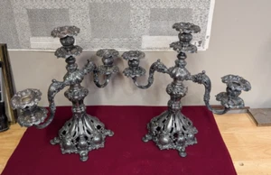 Reed & Barton 800 Candelabra Silverplate Renaissance 3 Candle Holder Pair - Picture 1 of 19