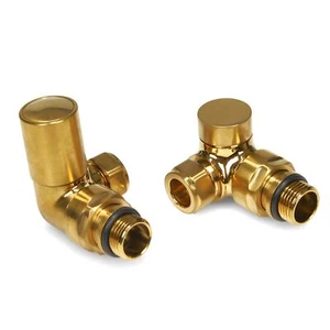 Brushed Brass Corner Manual Radiator Towel Rail Valve 15mm - Picture 1 of 4