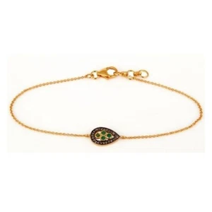 Emerald Gemstone 18K Gold Plated Sterling Silver Pave Diamond Chain Bracelet - Picture 1 of 4