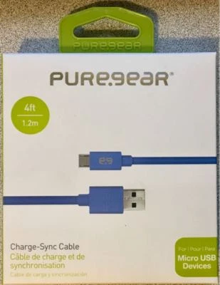 New Original PureGear Charge-Sync Cable for Micro USB Devices - 4ft - Blue -! - Image 1 of 2