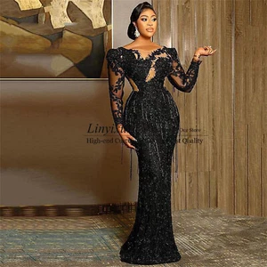Lussuoso abito da ballo a sirena con perline applique nappe abiti formali da sera - Foto 1 di 5