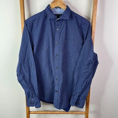 Camisa Tommy Hilfiger Abotonada Para Hombre Mediana Azul Floral Años 80 2 Capas Manga Larga Foto 1 de 4