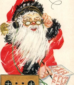 Victorian Christmas Santa Writing List Telephone Postcard Black Trim Coat B279 - Picture 1 of 3