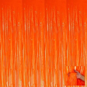 Orange Foil Fringe Curtain Backdrop 3.28Ft x 6.56Ft Metallic Tinsel 4 Pack - Picture 1 of 6