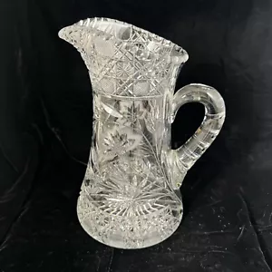 Antique Vtg Crystal Pitcher Clear Floral Design Heavy lead crystal - Picture 1 of 14