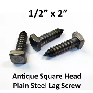 (200) 1/2" x 2" Antik Lag Schrauben Vierkantkopf Glattstahl Schmied Rustikal - Bild 1 von 3