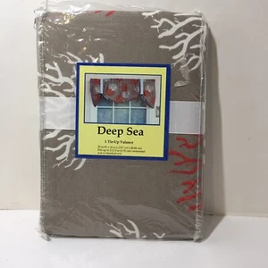 Cenefa de amarre Deep Sea Taupe RLF Home 50" x 16" algodón coral rojo - Imagen 1 de 5
