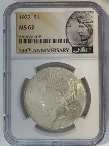 1922 Peace Silver Dollar $1 NGC MS62 Cover