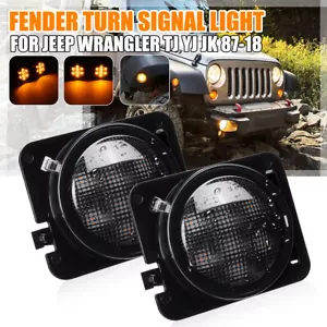 2X Smoked LED Side Marker Turn Signal Fender Lights For Jeep Wrangler JK 07-18 - Picture 1 of 9