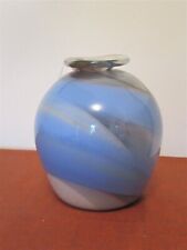 Modern Vintage Chris Clark Art Glass Blue Swirl Vase Hand Blown Artist Signed 