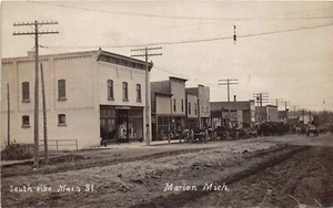 J59/ Marion Michigan RPPC Postkarte um 1910 South Side Main St Stores 347 - Bild 1 von 4
