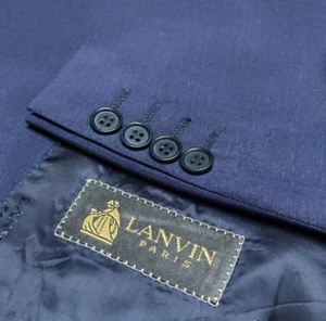 Vintage Lanvin Paris all worsted bespoke classic navy suit jacket blazer 46R - Picture 1 of 13