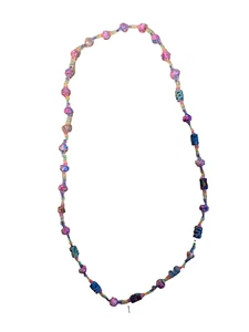 Beaded Necklace Pink, Green, Purple & Orange Glass Beads 33 in - Picture 1 of 3