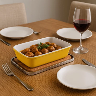 Trivet Rack Stand – Carbon Steel & Eucalyptus Wood, Hot Plate & Dish Holder Foto 1 de 4