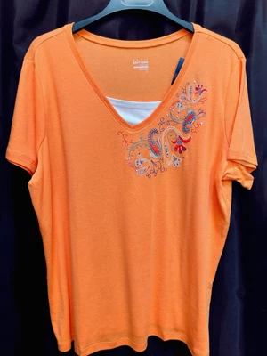 2 X основные издания хлопок смесь вязаный вышитый 2-fer верхняя футболка новый старый запас - Изображение 1 из 4