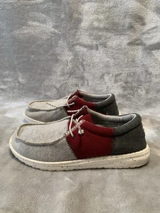 Hey Dudes Boys Youth Sz Y6 L7 Tri Varsity Crimson Gray Charcoal Wally Comfort - Picture 1 of 14