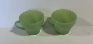 Anchor Hocking Fire-King Jadeite Swirl Coffee Cups Pair Vintage USA - Picture 1 of 6