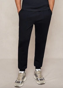 Reiss Mens Navy Premier Interlock Joggers Designer Stretch Tracksuit Bottoms - Picture 1 of 4