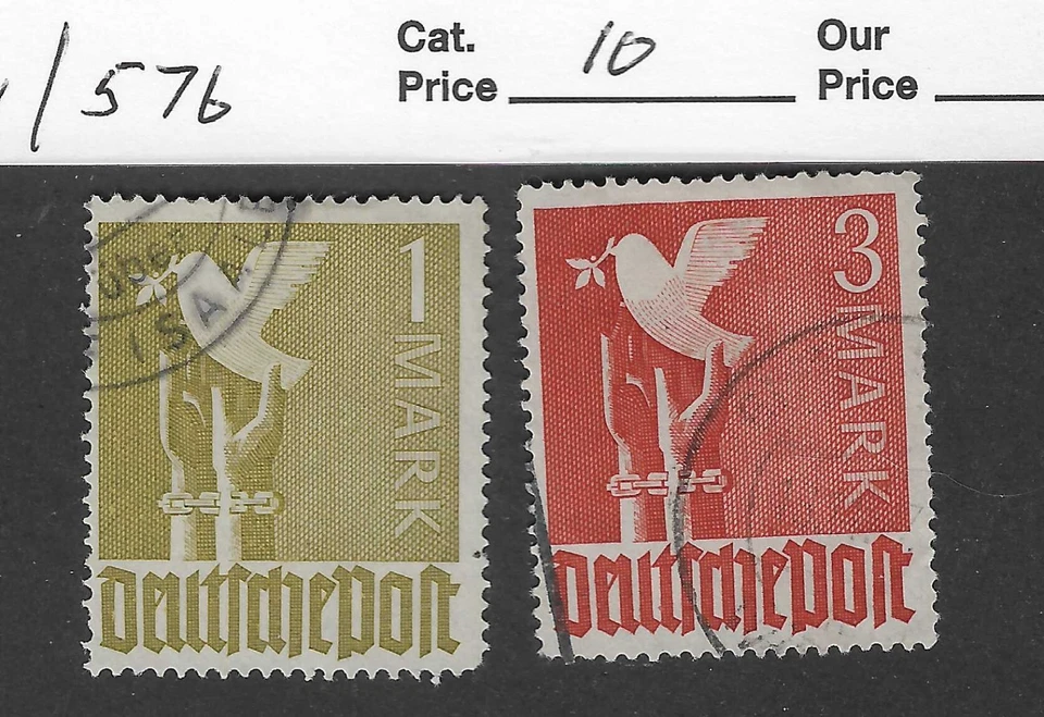 Alemania, usado, 574 y 576, 1 marca oliva y 2 marcas rojo cobre, 1947-48 Foto 1 de 1