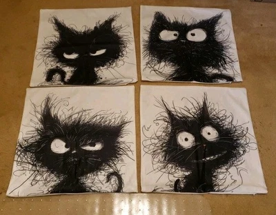 4 adorables fundas de cojín Crazy Black Cats LANZAR 17" X 17" cierre de cremallera  Foto 1 de 4