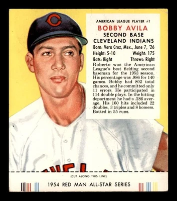 Red Man AL 1954 con pestaña #1 Bobby Avila G/VG J3597610 Foto 1 de 3