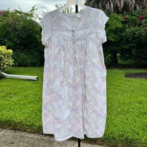 Camicia da notte vintage Eileen West cotone ricamato pizzo orlo pastello floreale taglia L - Foto 1 di 9