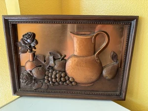 Vintage Coppercraft Guild 3D Kupfer Stillleben ~ Obst mit Krug ~ Kupfer Wandbild - Bild 1 von 7
