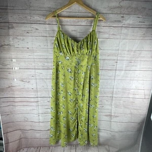 Abercrombie & Fitch Button slim midi dress Lime Green Floral Sz XL Boho Cottage - Picture 1 of 10