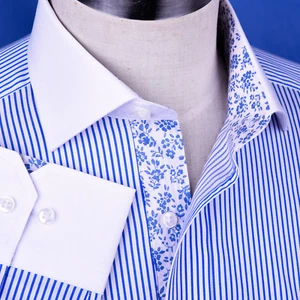 Hellblau gestreiftes Winchest Kontrast Hemd Standard Einzelmanschette Smart - Bild 1 von 12