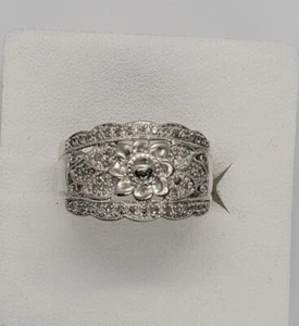 925 Sterling Silber Vintage natürlicher Diamant Blume Milgrain Ring - Bild 1 von 8