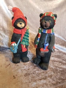 Pair of Black Christmas Bears Resin Ornaments - Picture 1 of 16