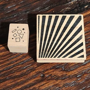 Wood Rubber Stamps Lot Of 2 Abstract Shapes Circle Triangle Waves Squar - Picture 1 of 3