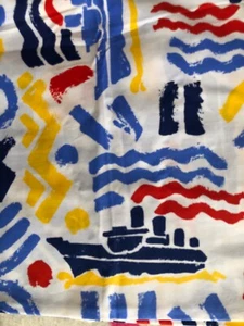 Garnet Hill*Twin*Flat Sheet*Made In Portugal*100% Cotton*Steamships on White - Picture 1 of 3