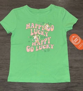 Girls Unicorn St Patrick’s Day Shirt Happy Go Lucky NWT Sz 4/5 Or 18 - Picture 1 of 3