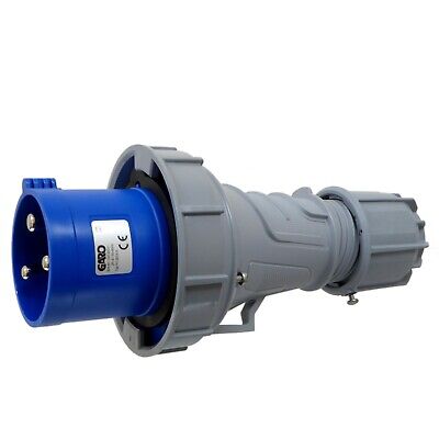 63 Amp 3 Pin IP67 CEE Plug 2P+E 230v Single Phase Waterproof Blue IEC Garo 63A • 28.95£