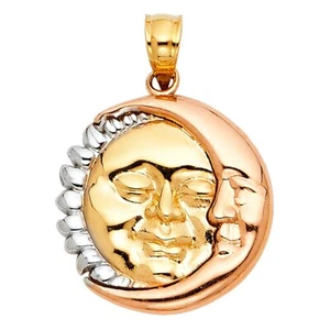 Genuine 14k Tri-tone Gold 0.66" Polished Sun and Moon Pendant For Women - Picture 1 of 5