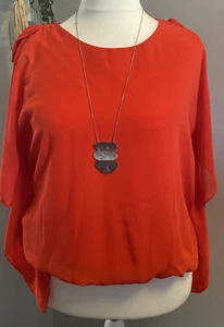 Klass- Woman’s Plus Size Uk 20 Red Sheer Lined Floaty Sleeve Casual Party blouse - Picture 1 of 10