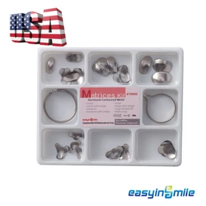 [USA]100Pcs Dental Sectional Contoured Metal Matrices Matrix Kit & 2 Ring Delta  - Picture 1 of 11