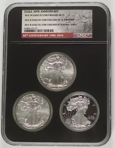 2016 W Silver Eagle 30th Anniversary Set NGC MS70 PF70 West Point 3 Piece Set - Picture 1 of 3