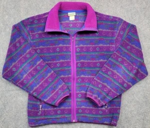 LL Bean Jacket Womens Small Purple Fleece Geometric Vintage 80's Full Zip - Picture 1 of 19